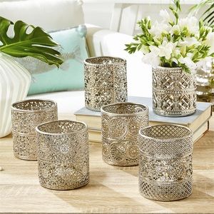 Anthemion Silver Votive Holders with Glass Liner (Set of 6)